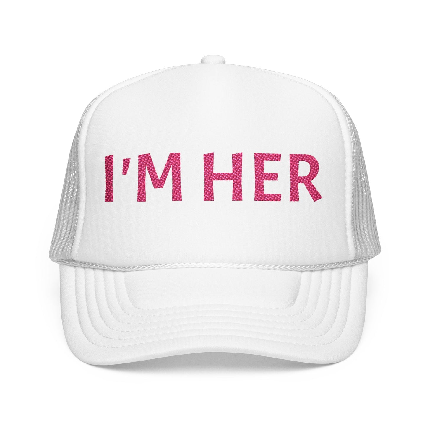 PINK I'm Her Ball and Chain Foam Trucker Hat, Funny Gift for Brides, Wedding Accessories, Bridal Party Apparel, Engagement Celebration Hat