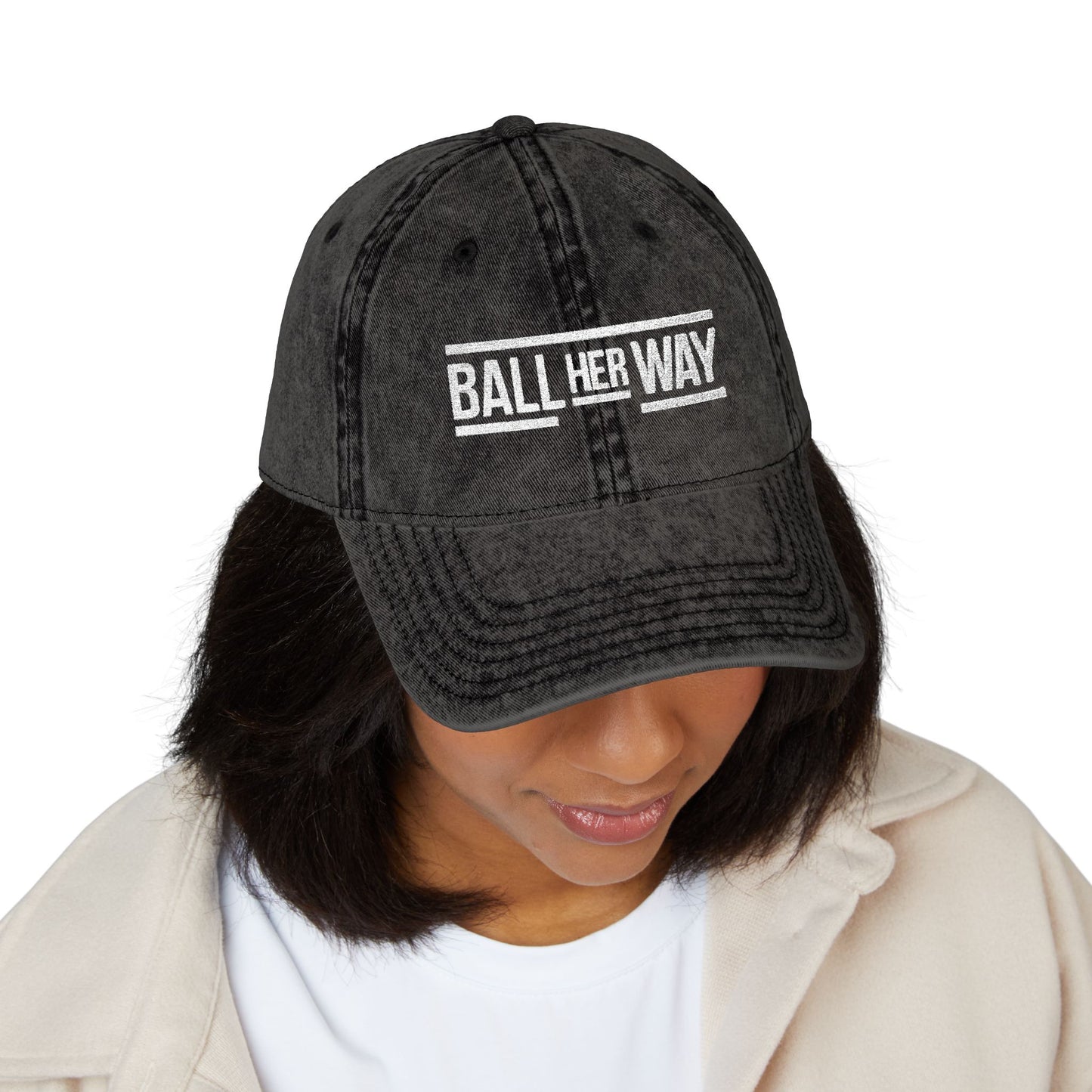 Vintage Embroidered Cap - 'Ball Her Way' - Stylish Red Hat for Sports Lovers