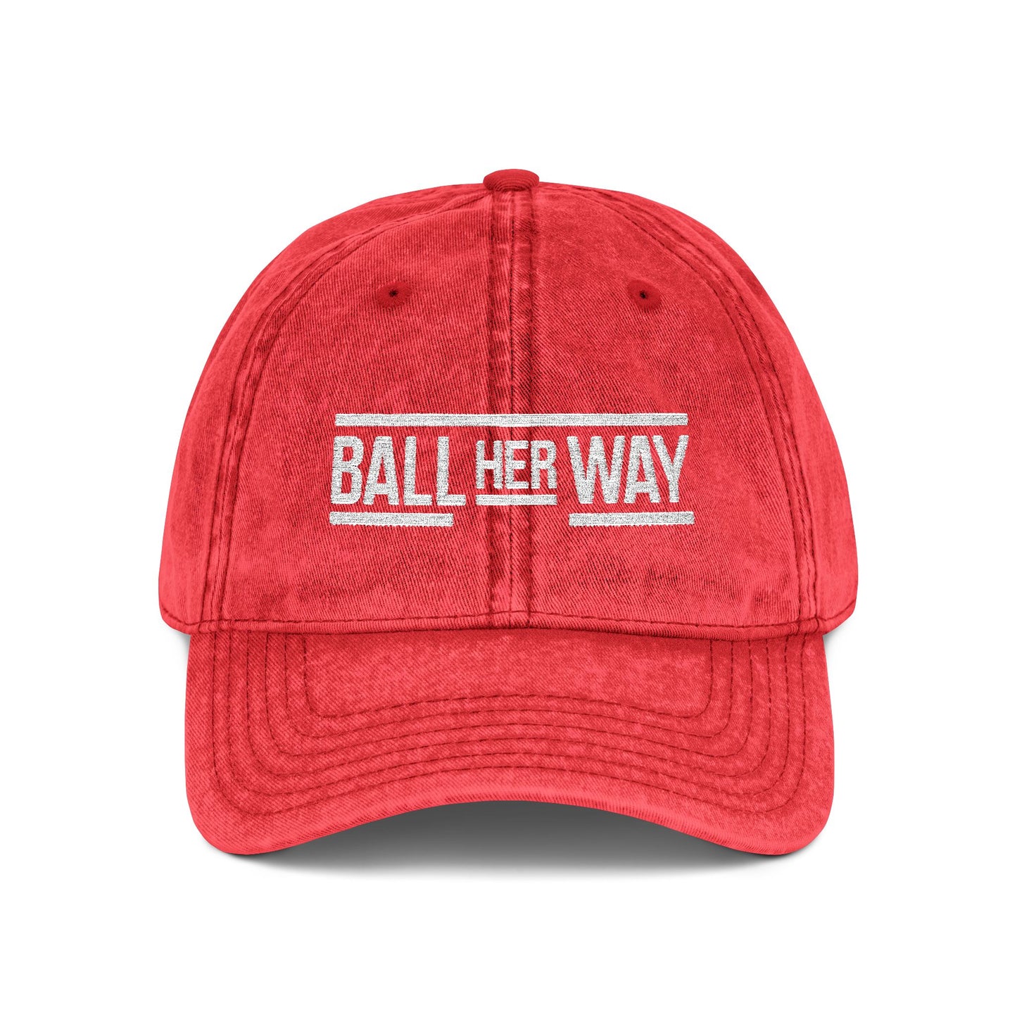 Vintage Embroidered Cap - 'Ball Her Way' - Stylish Red Hat for Sports Lovers