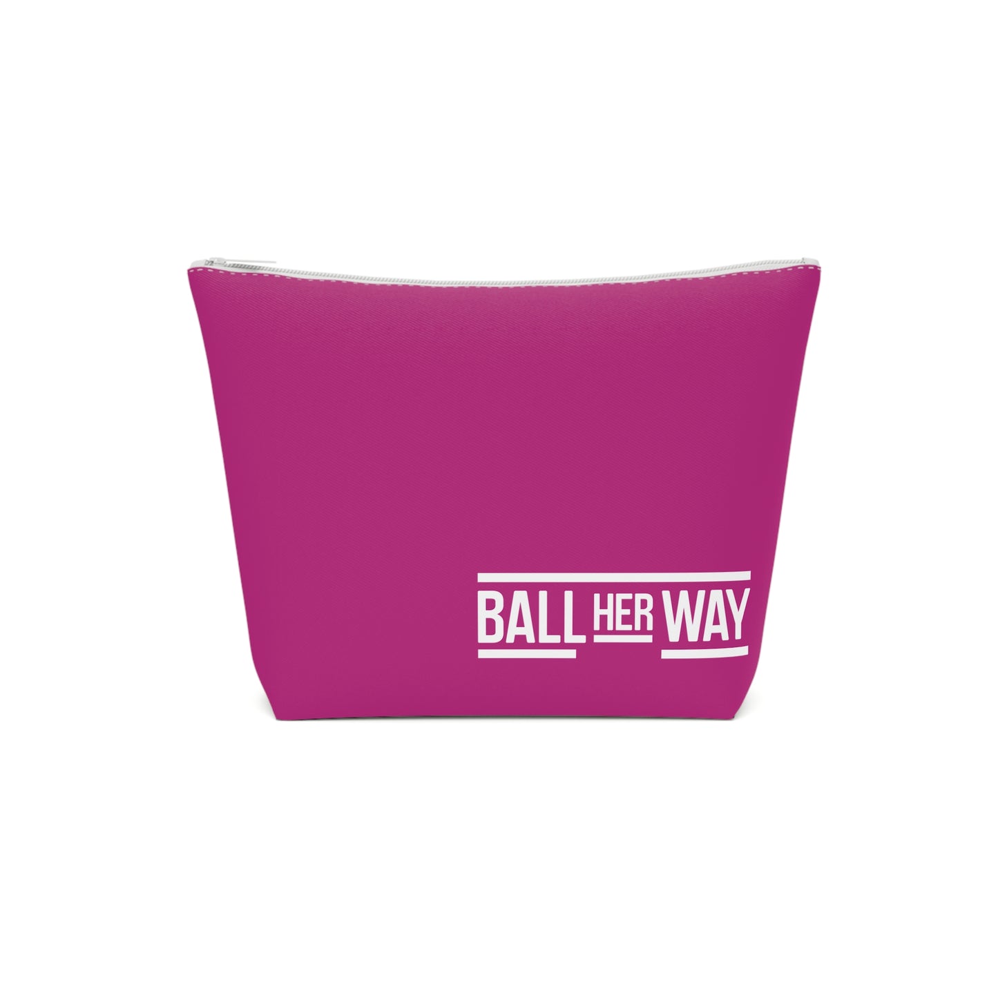 Pink Makeup Bag Face Card Never Declines with Ball Her Way Logo