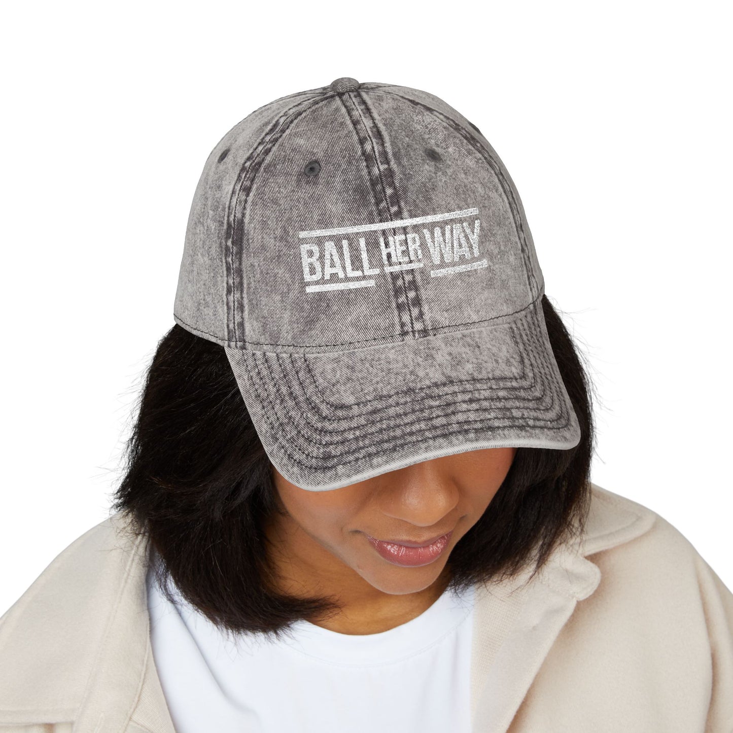 Vintage Embroidered Cap - 'Ball Her Way' - Stylish Red Hat for Sports Lovers