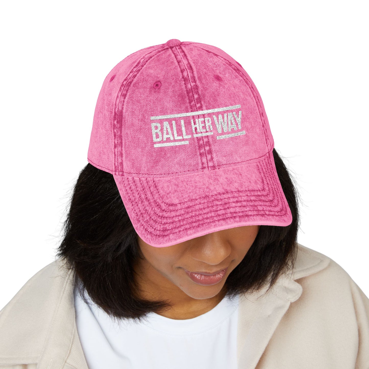 Vintage Embroidered Cap - 'Ball Her Way' - Stylish Red Hat for Sports Lovers