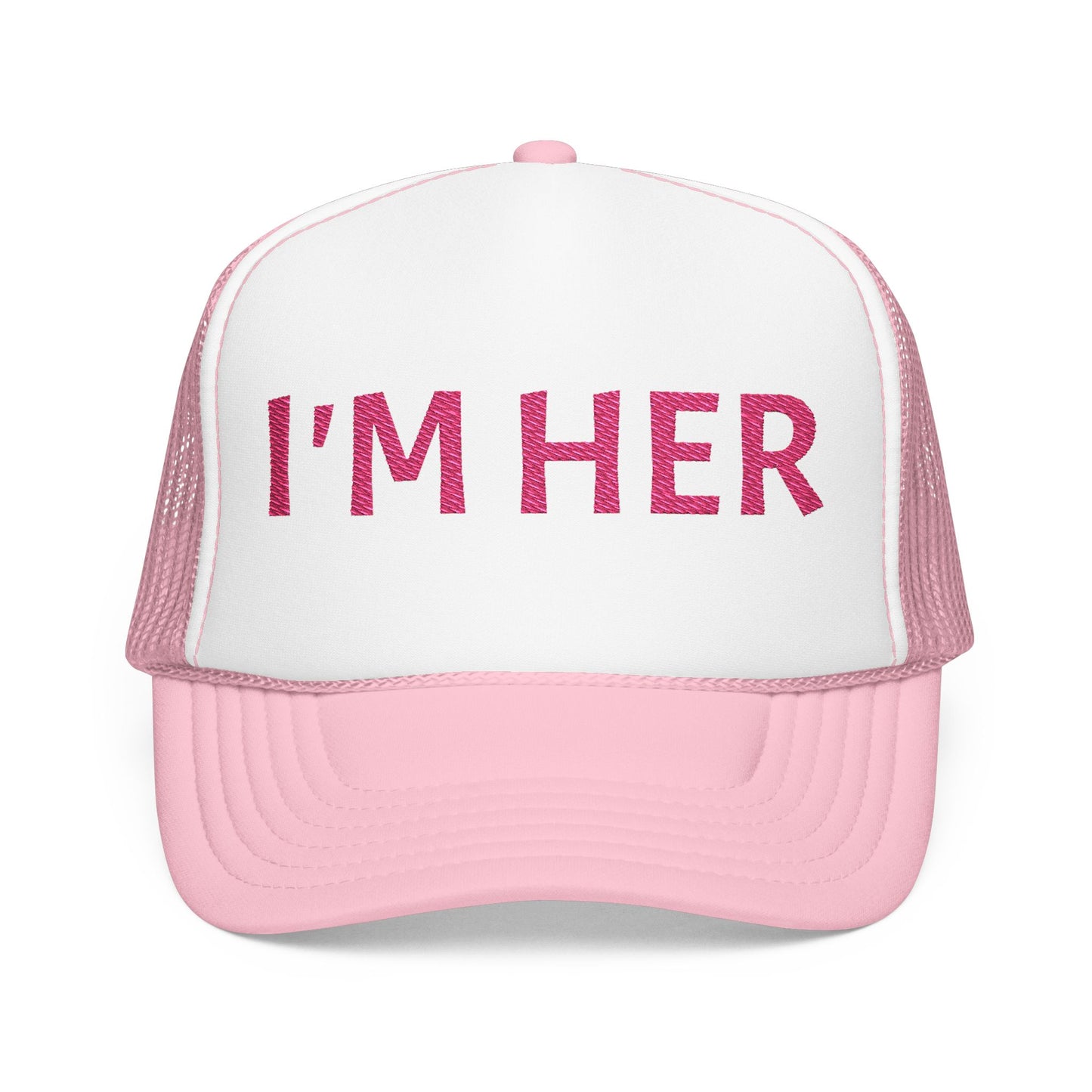 PINK I'm Her Ball and Chain Foam Trucker Hat, Funny Gift for Brides, Wedding Accessories, Bridal Party Apparel, Engagement Celebration Hat