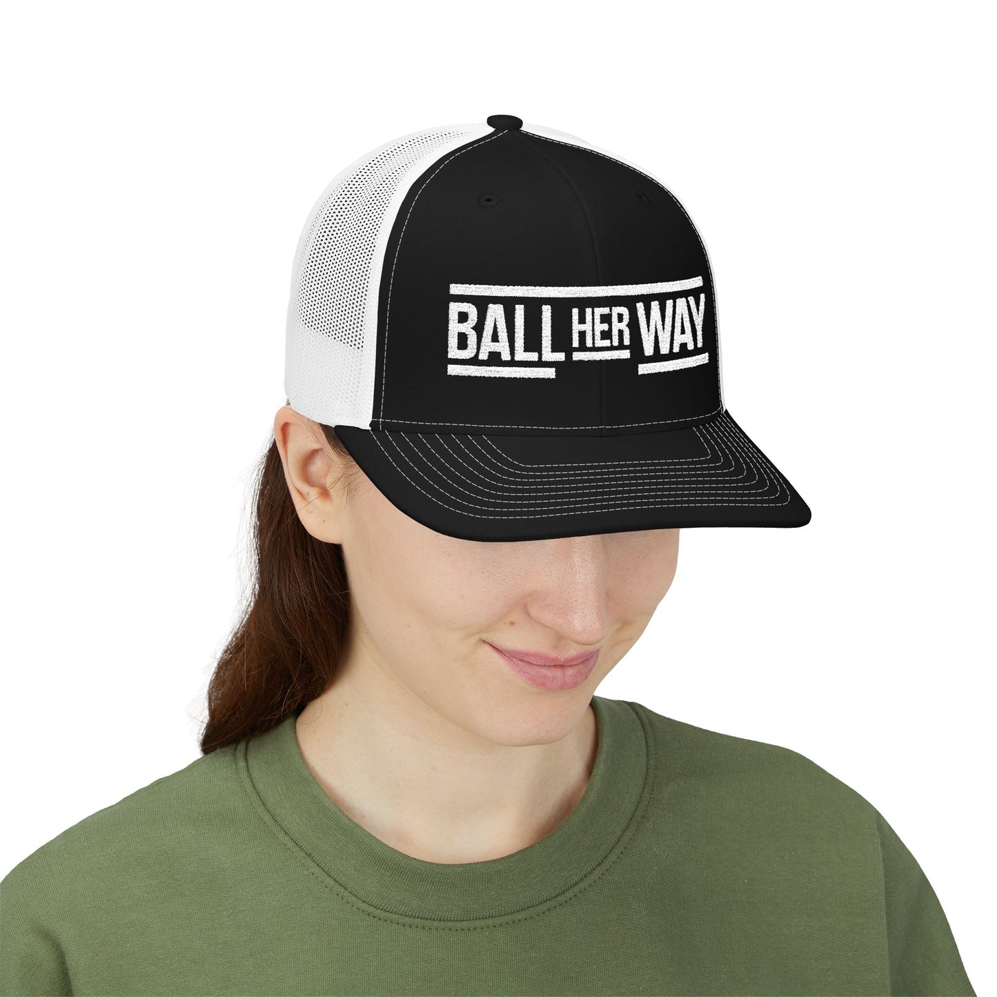 Empowering Women Snapback Trucker Cap - "BALL HER WAY" Embroidered Hat