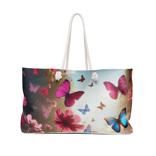 Butterfly Garden Weekender Bag | Floral Travel Tote | Boho Chic Luggage | Perfect for Summer Outings, Picnics, Vacations, Gifts