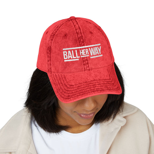 Vintage Embroidered Cap - 'Ball Her Way' - Stylish Red Hat for Sports Lovers